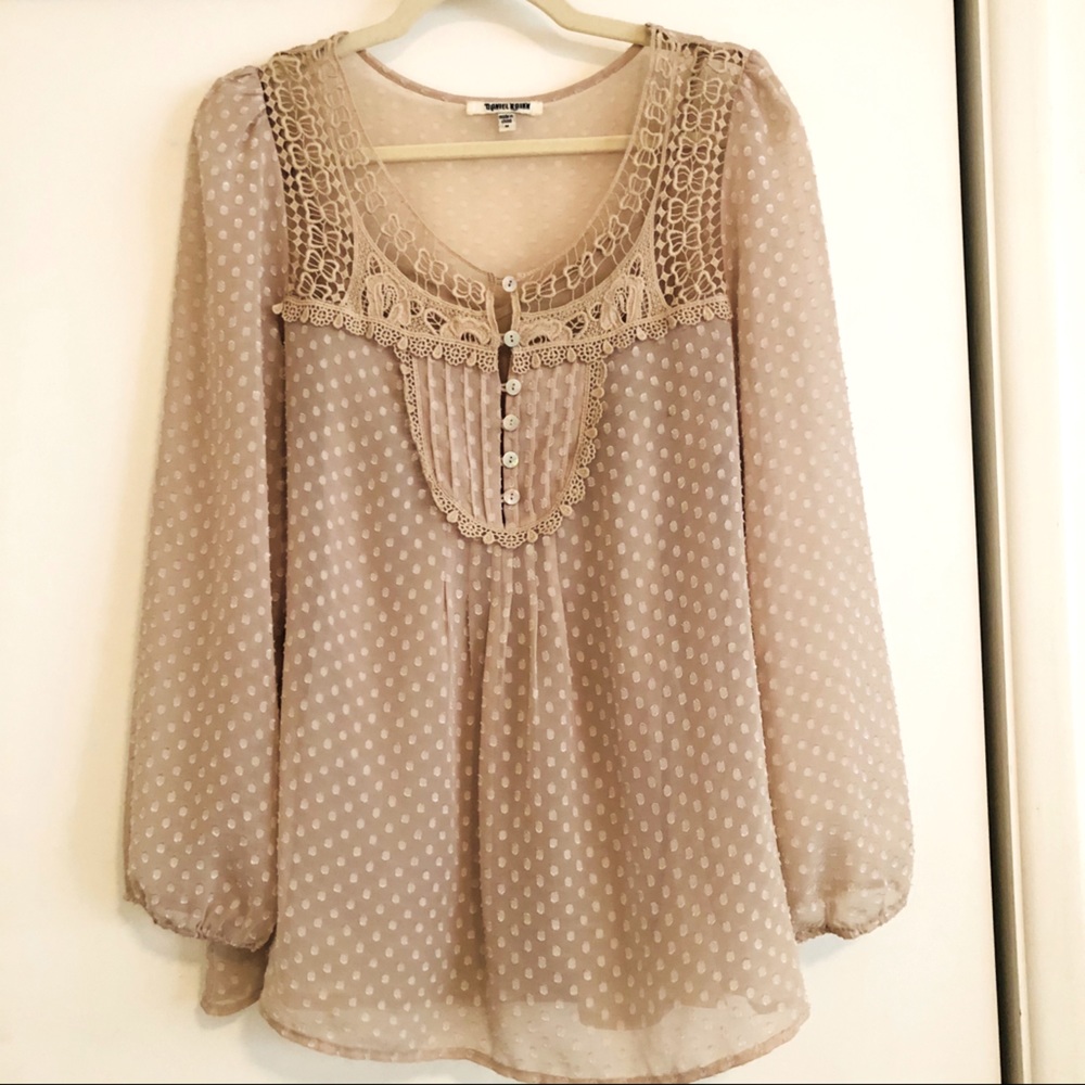 Beige Peasant Blouse w/Crochet Detail